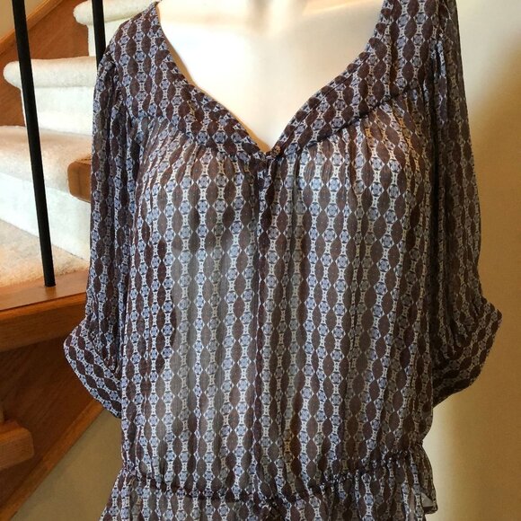 CLASS Tops - CLASS Boho inspired Peasant Top Brown/Blue Sz M